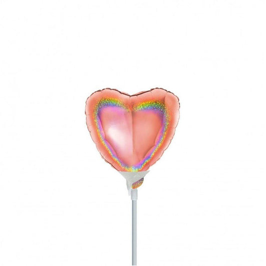 Mini Shape Mylar Cuore 4'' Oro Rosa Glitter - The Colours of Balloons